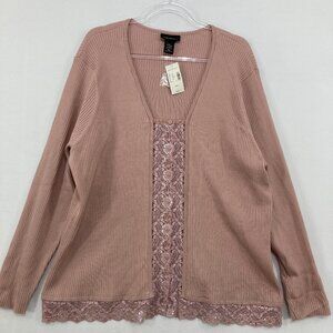 New Lane Bryant size 22/24 Pink Mauve Lace Hook Closure Rib Knit Cardigan
